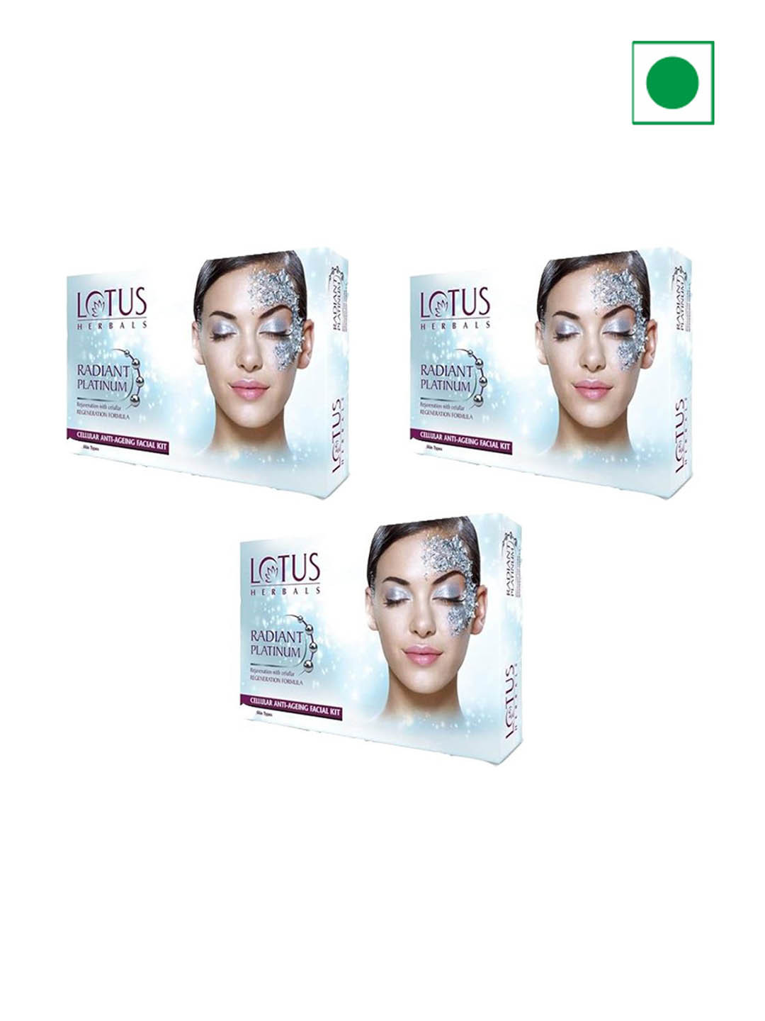 Lotus Herbals Set Of 3 Radiant Platinum Cellular Anti-Ageing Facial Kit - 37g Each