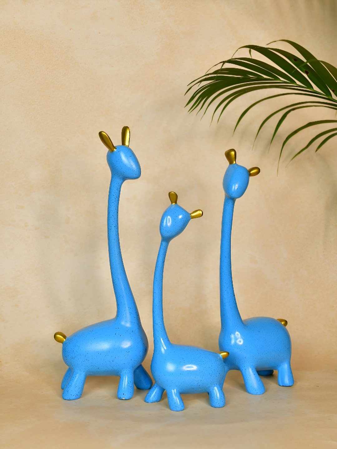 SOWPEACE Giraffe Blue Polyresin Glossy Living Room Set of 3 Medium Showpieces - 10.8 Inches