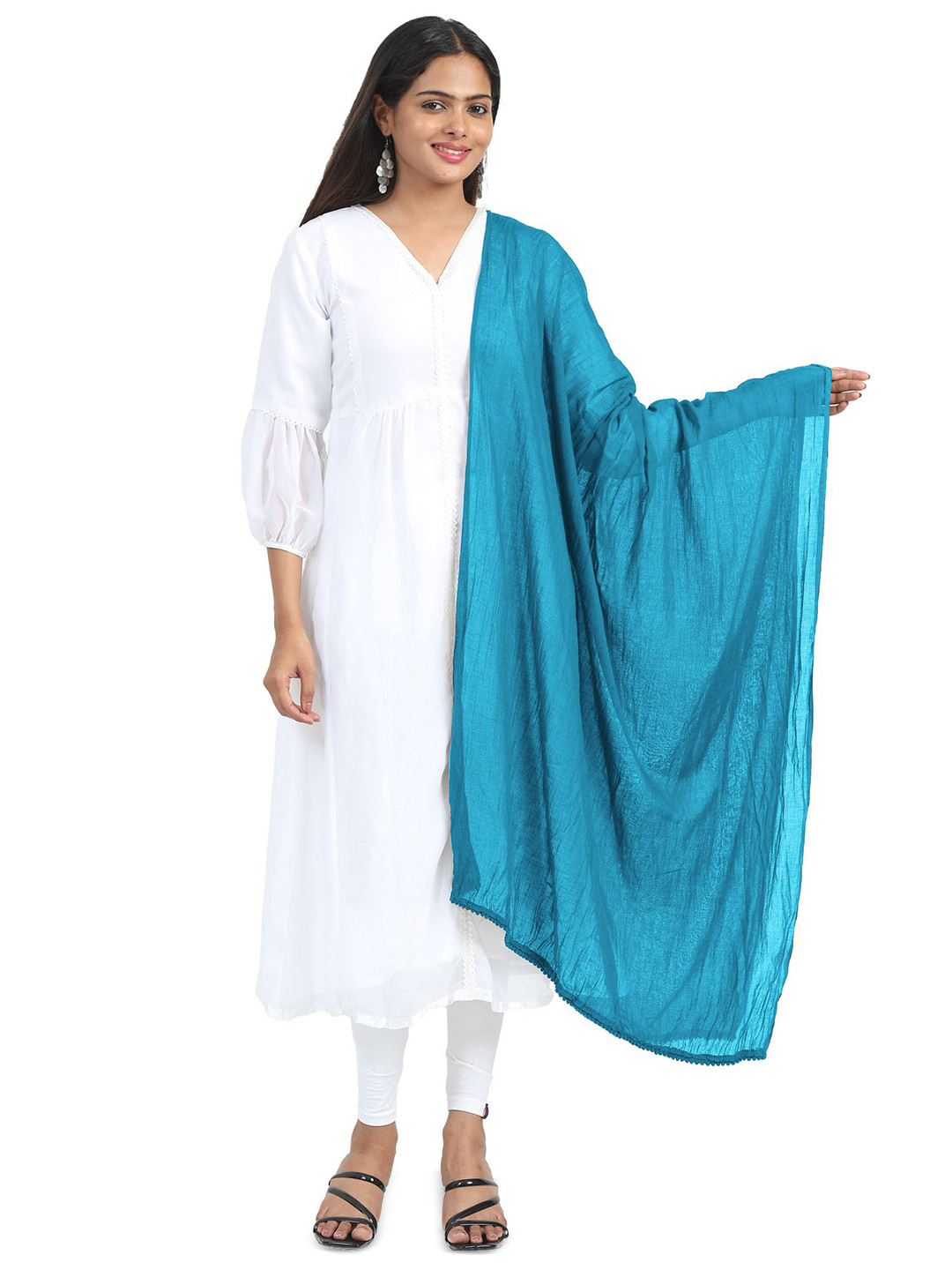 MIRAAN Cotton Dupatta with PomPom Border