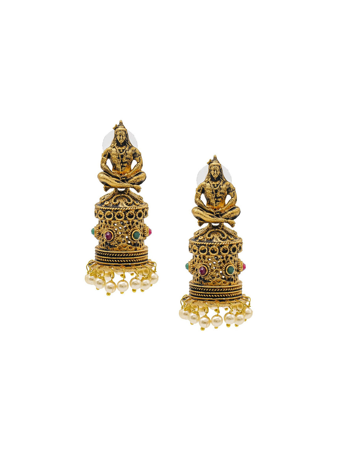 Shining Jewel - By Shivansh Matte Gold-Plated Crystal & Beaded Dome Shaped Jhumkas