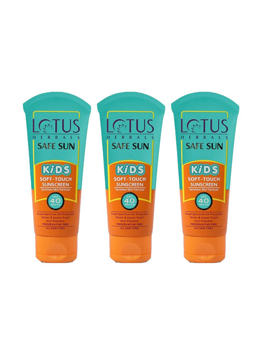 Lotus Herbals Set Of 3 Safe Sun Kids Soft-Touch Sunscreen- 80g Each