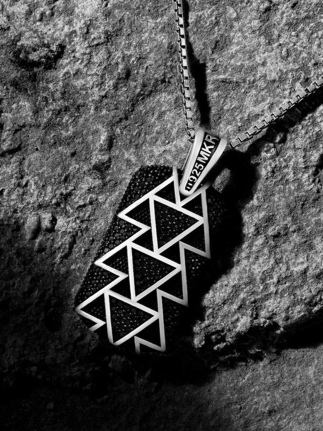 ORIONZ Men Sterling Silver Dark Iced Dog Tag Contemporary Oxidised Pendant