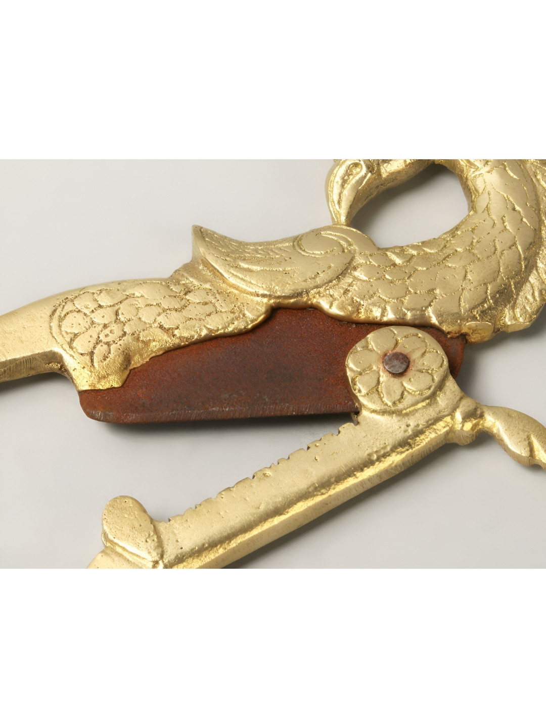 Exotic India Parrot Design Nut Cutter Gold Brass Metallic Home Office Small Showpiece - 7.5 Inches