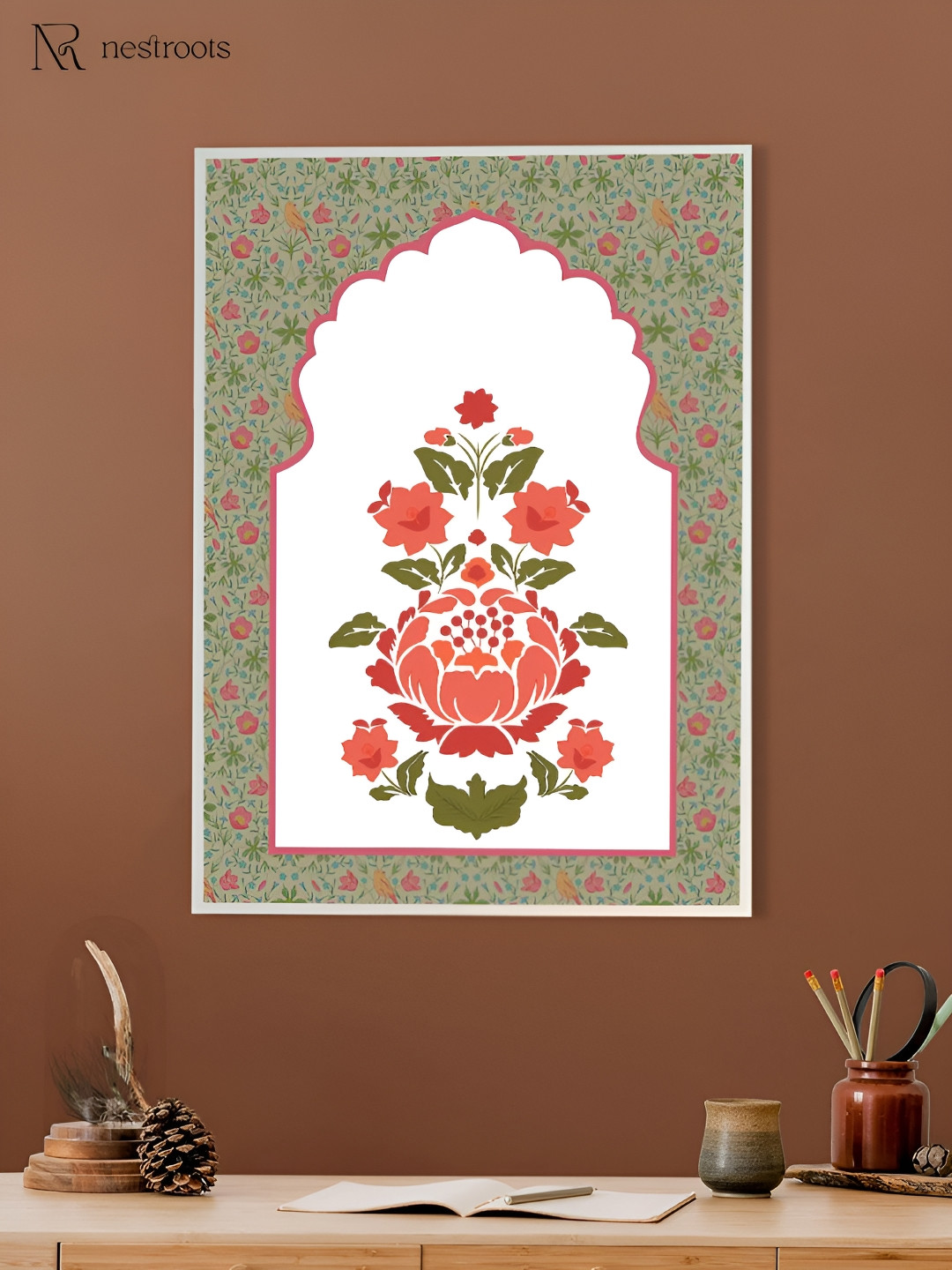 nestroots White & Green Floral and Botanical Painting Wall Art