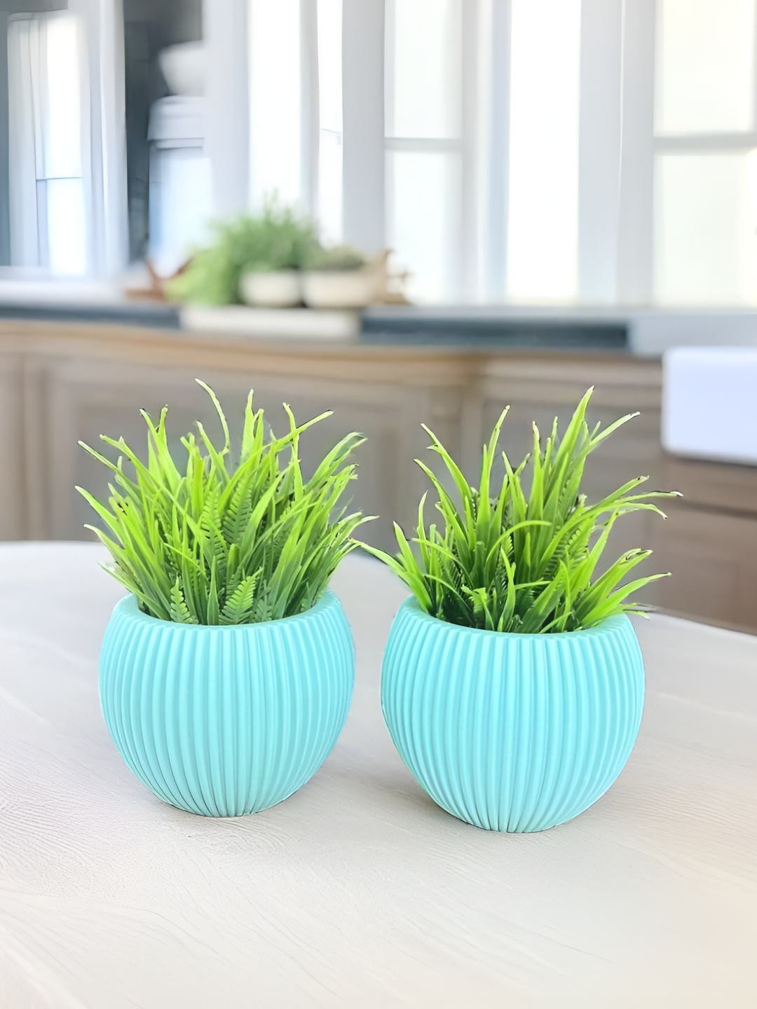 Akaar Blue 2 Pieces Fern Artificial Plant With Pot