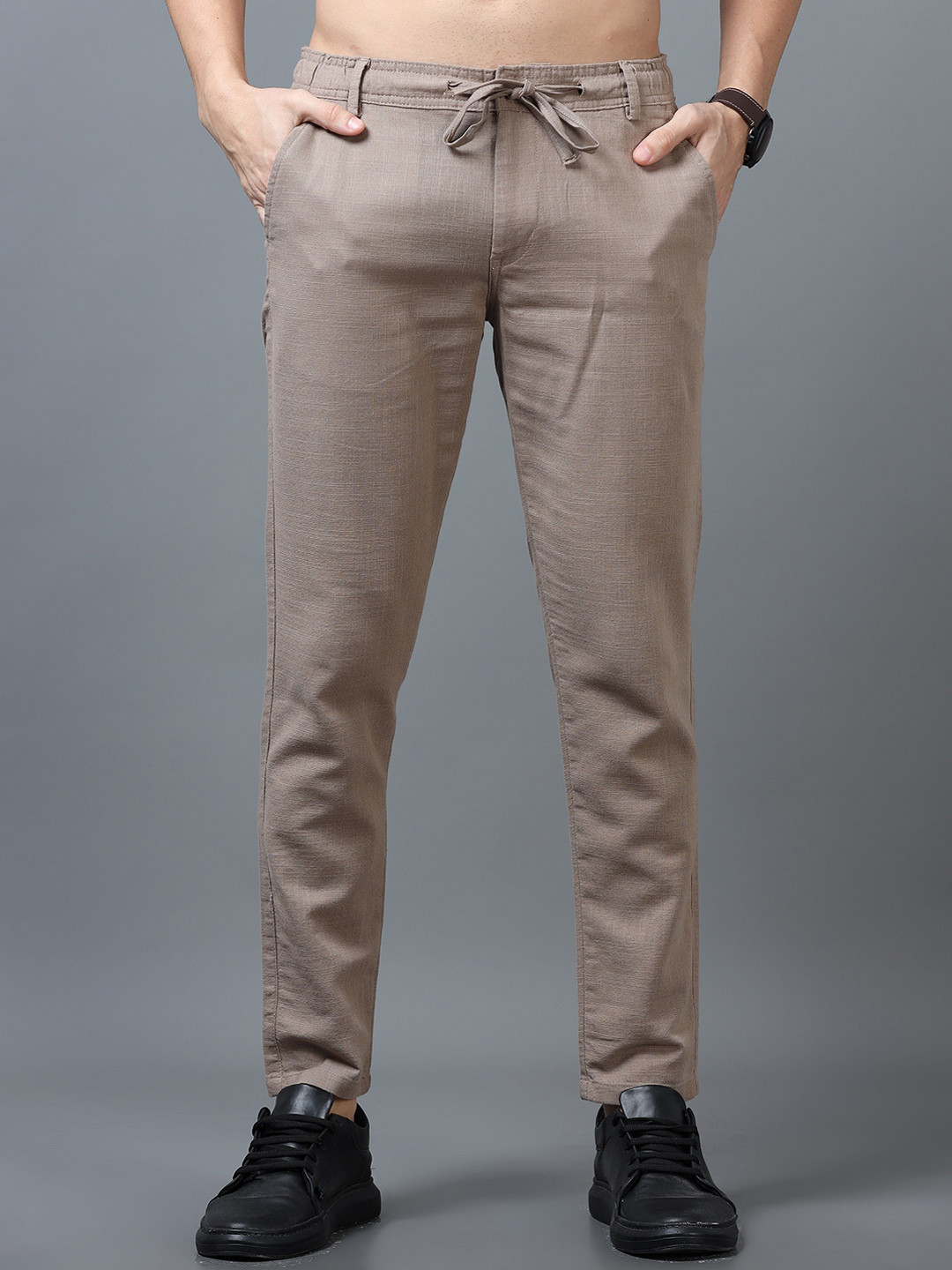 Reslag Men Low-Rise Linen Trousers