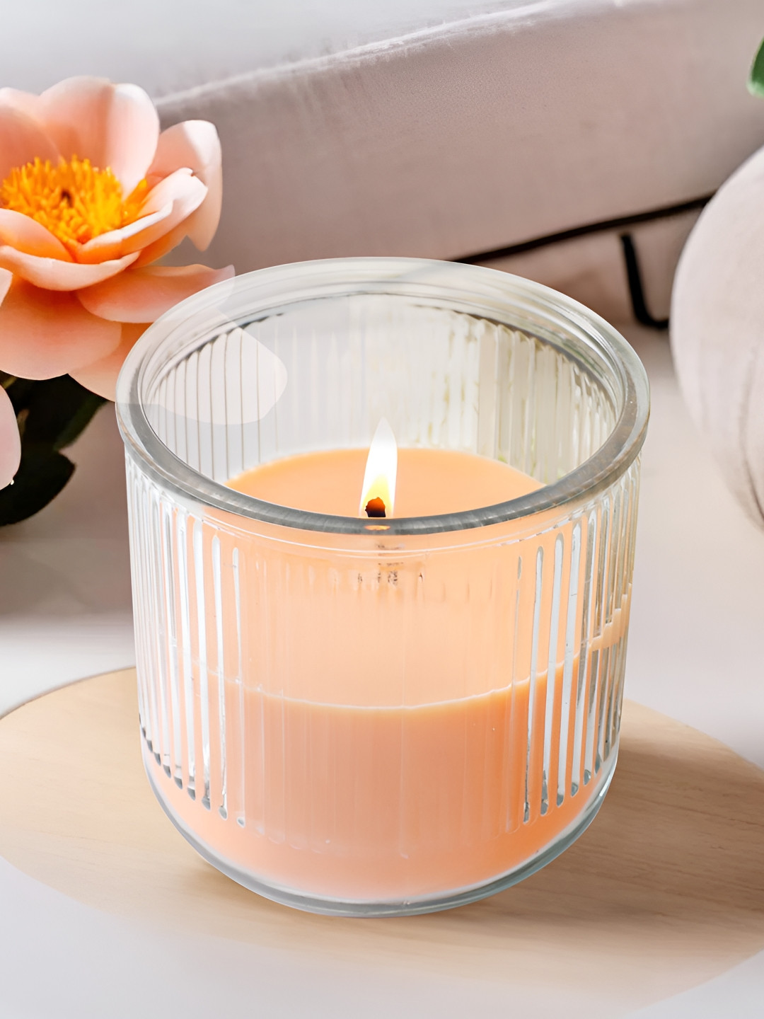 UMAI Textured Scented 1 Wick Patchouli Striped Geometric Regular Jar Candles