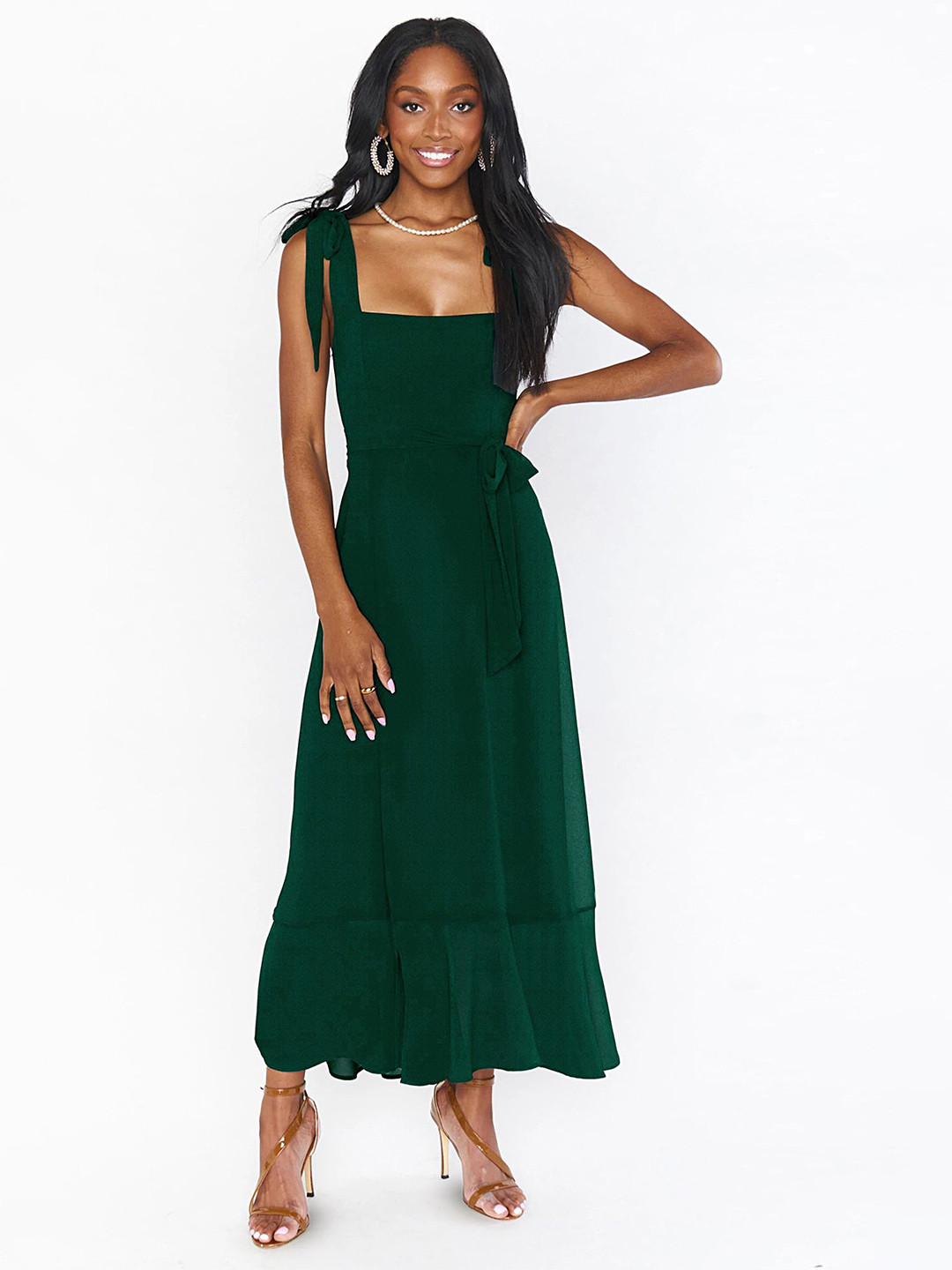 LULU & SKY Tie-up Shoulder Maxi Dress