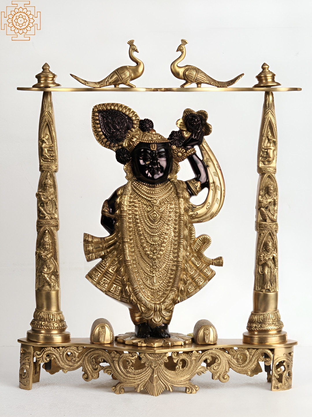 Exotic India Shri Krishna As Shrinath Ji Black Brass Metallic Prayer Room Large Showpiece - 18 Inches