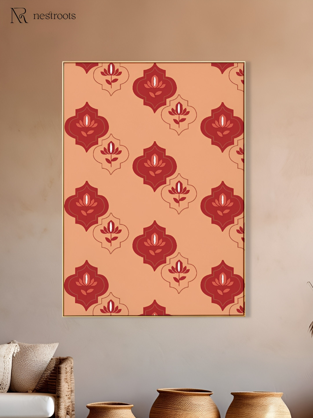 nestroots Citrus Soiree Motifs Peach-Coloured Floral and Botanical Wooden Wall Art