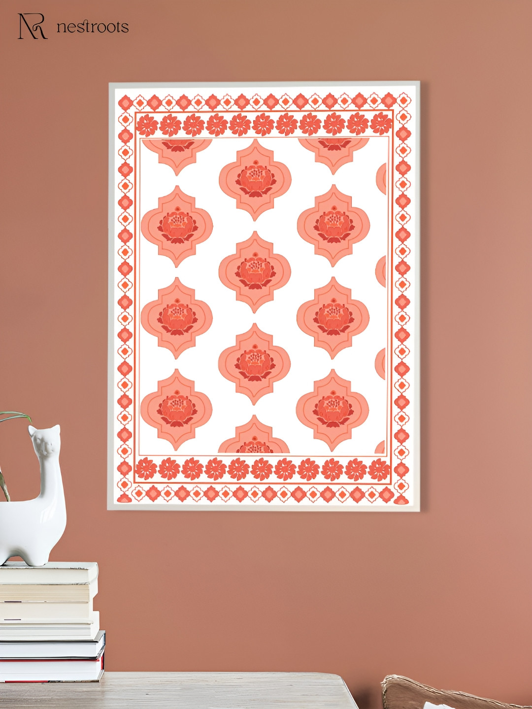 nestroots White & Peach-Coloured Mughal Bazaar Bustle Painting Wall Art