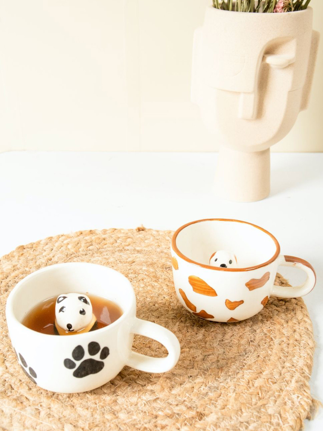 ArteCasa Sunflower Bageecha White Conversational Ceramic Microwave Safe 2 Piece Cups-300ml