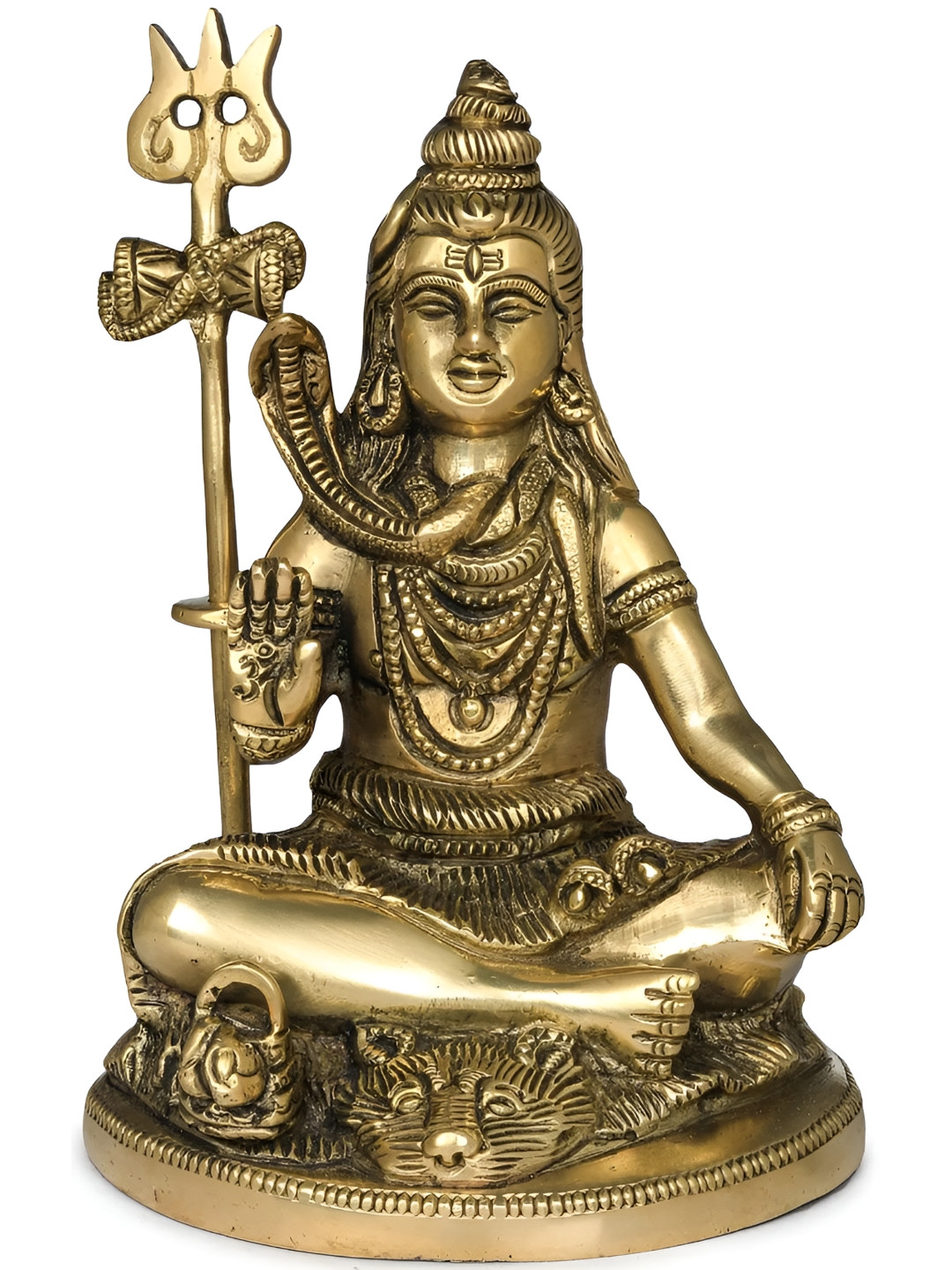 Exotic India Blessing Shiva Gold Brass Metallic Prayer Room Hand Made Small Showpiece - 5.8 Inches