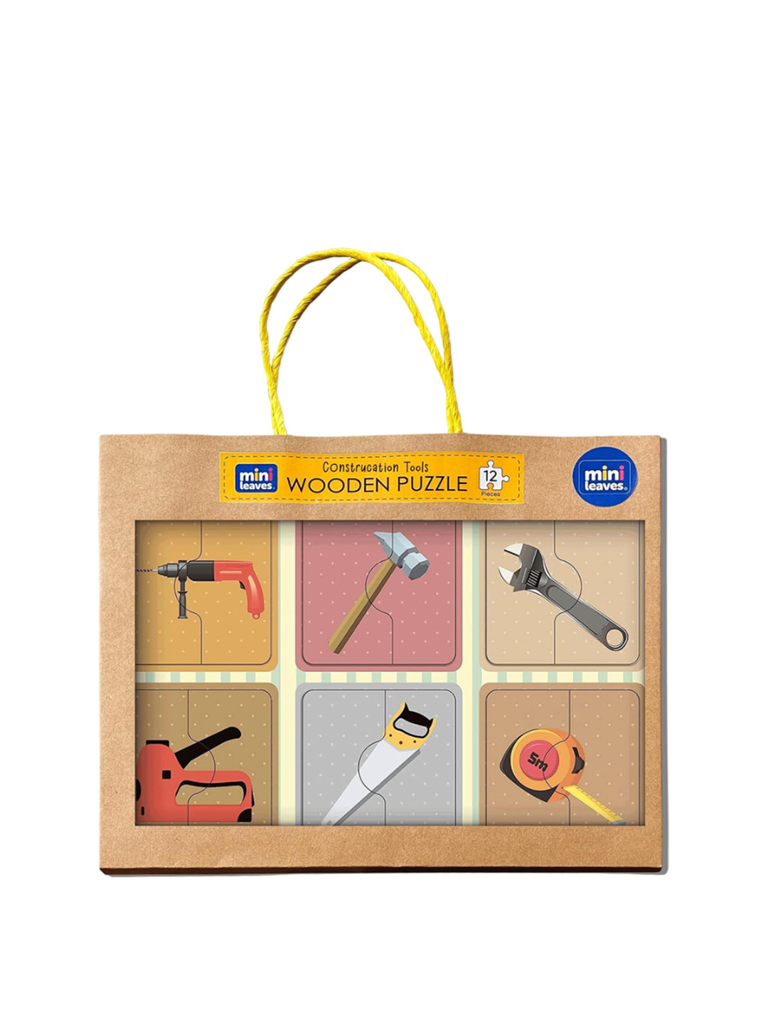 Mini Leaves 6-Piece Safe Wooden Toy Construction Tools Jigsaw Puzzle for Kids 1+ Yrs