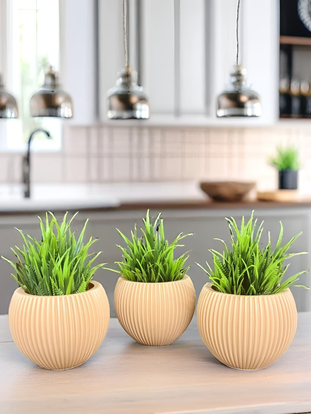 Akaar Orange 3 Pieces Fern Artificial Plant With Pot