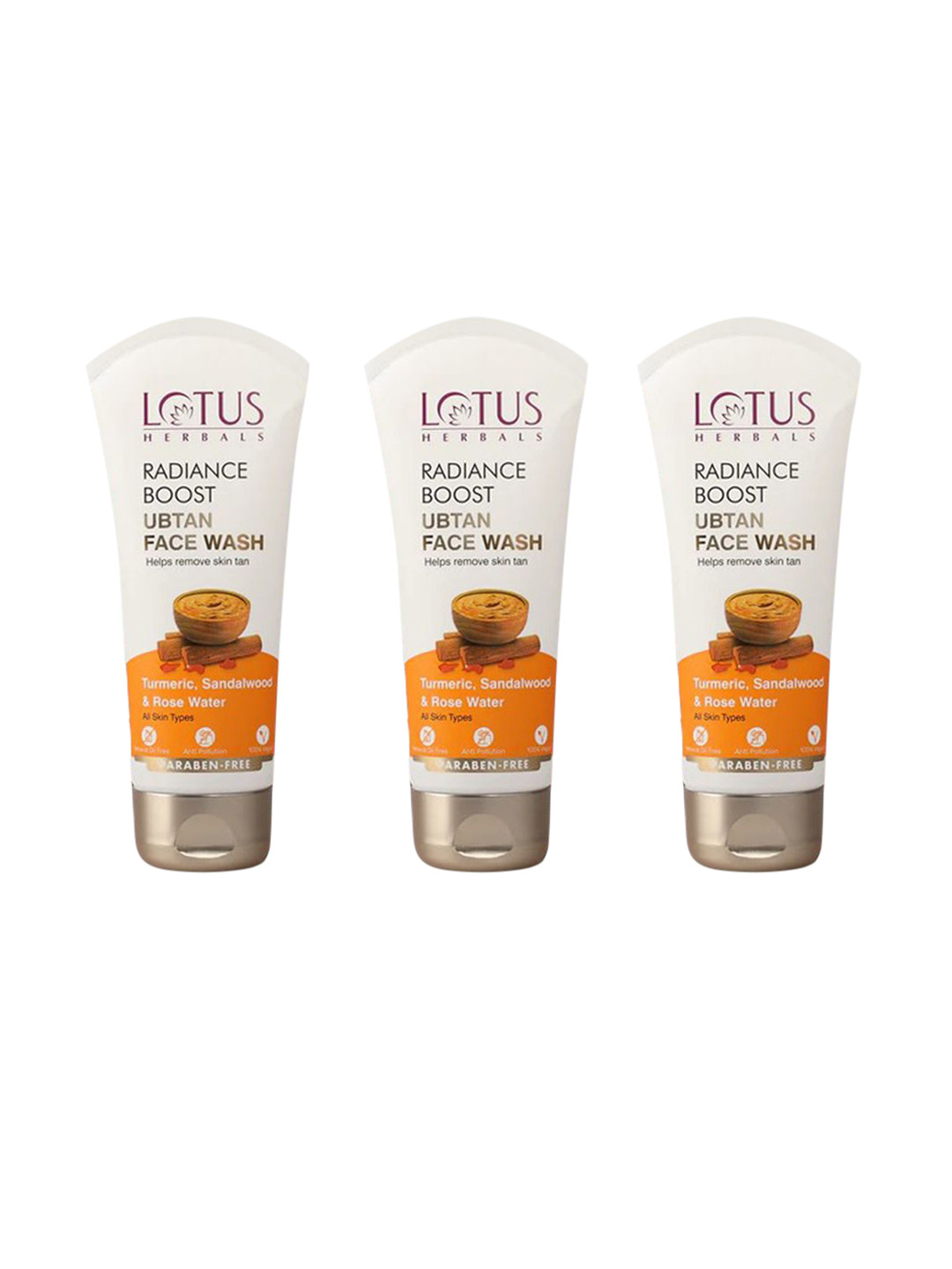 Lotus Herbals Radiance Boost Set Of 3 Ubtan Face Wash With Turmeric -100ml Each