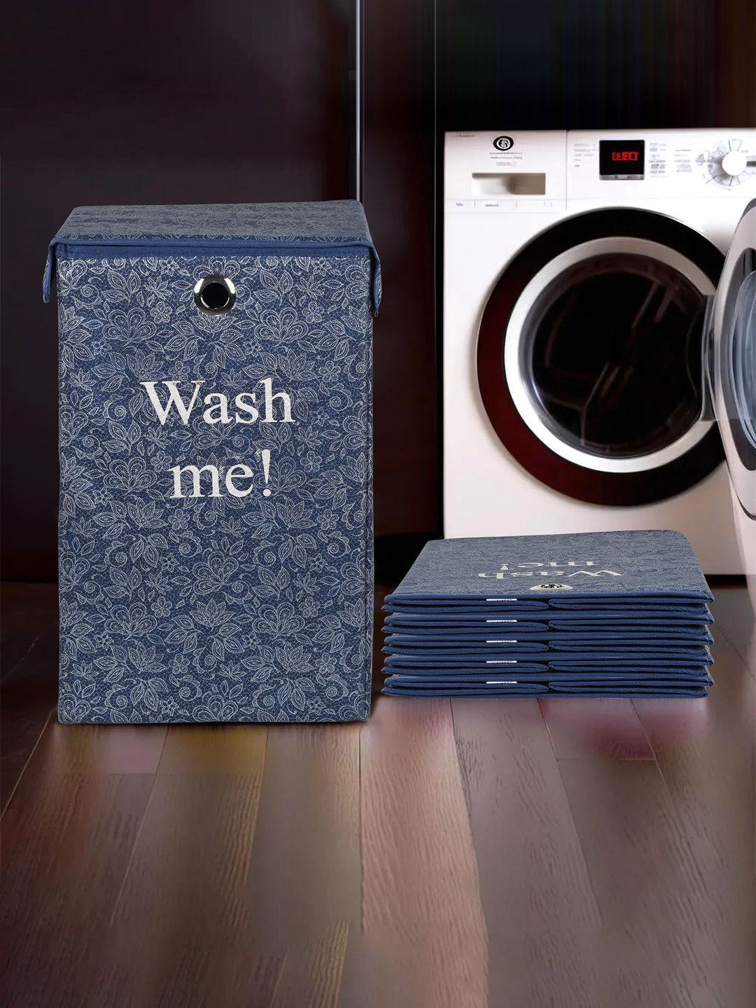 Kuber Industries 6-Pcs Navy Blue Laundry Basket With Ring