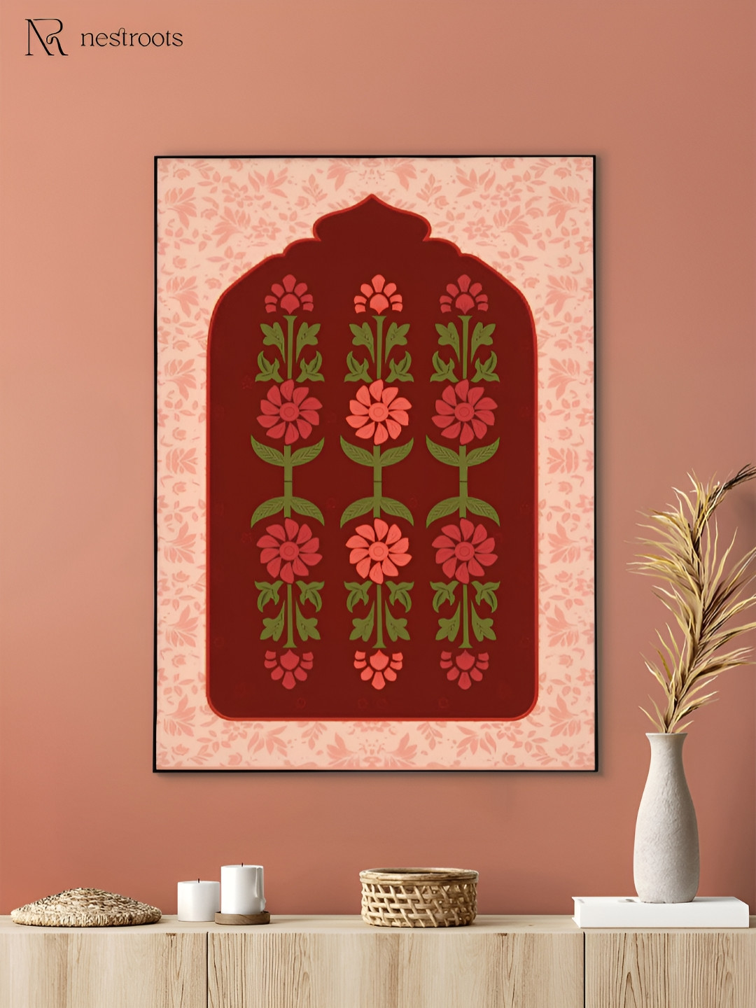 nestroots Passage to Paradise Red & Green Floral and Botanical Painting Wall Art