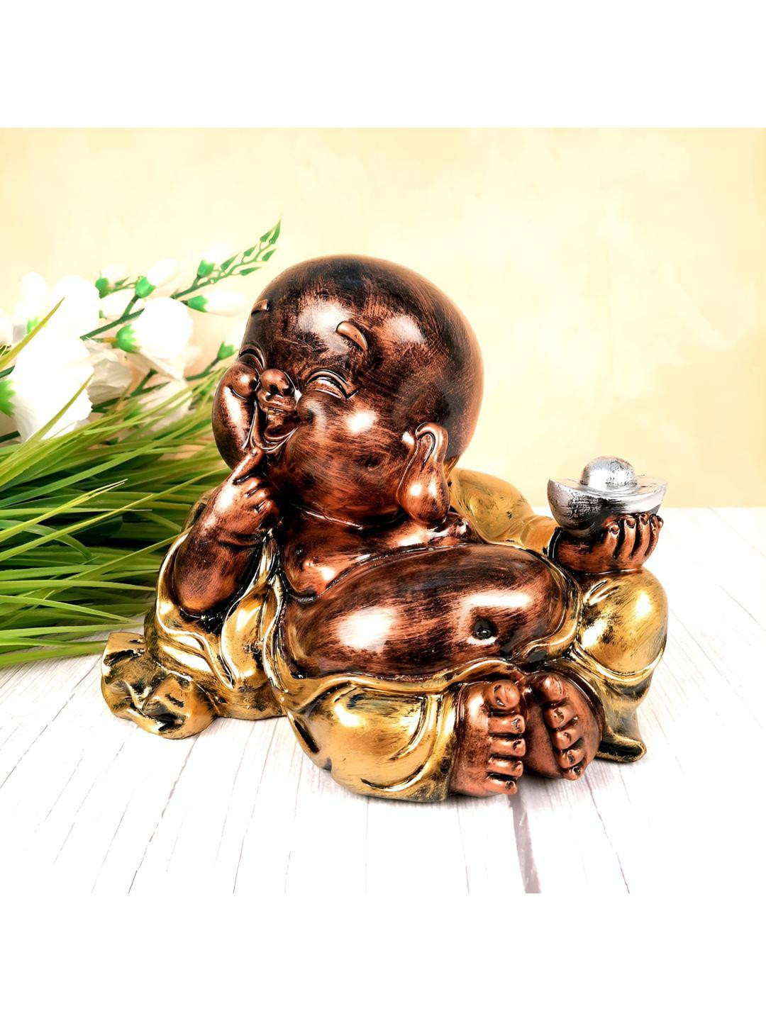 apka mart Laughing Buddha Copper Polyresin Natural Home Office Tiny Showpiece - 7.9 Inches