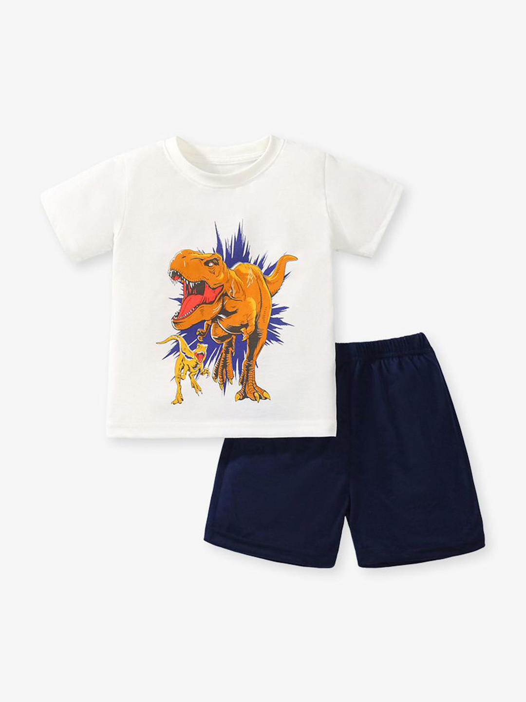StyleCast Boys White & Black Printed T-shirt With Shorts