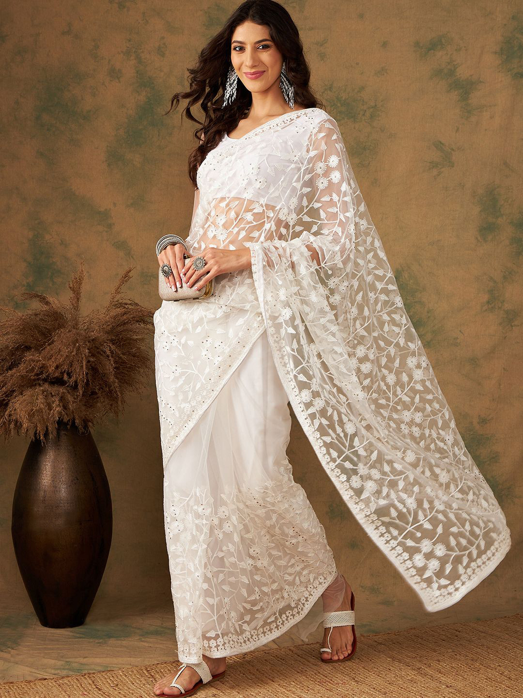 SHADOW & SAINING Embellished Net Saree