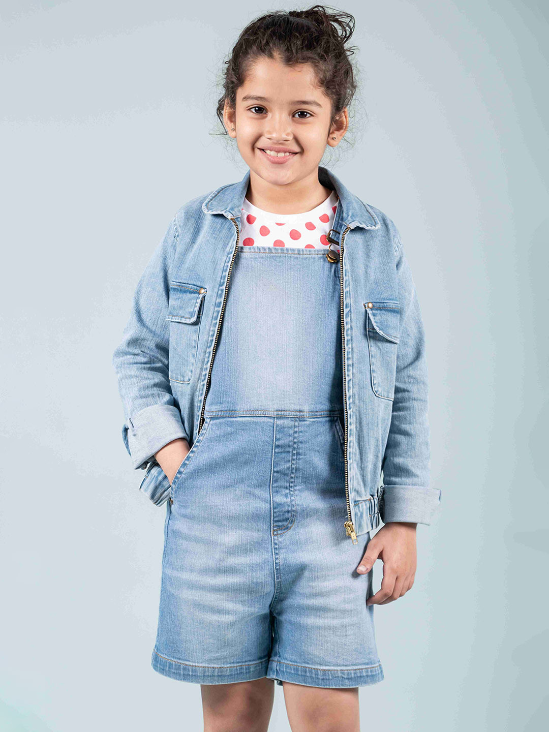 TWEENY MINI Kids Girls Denim Jacket Dungaree & T-shirt