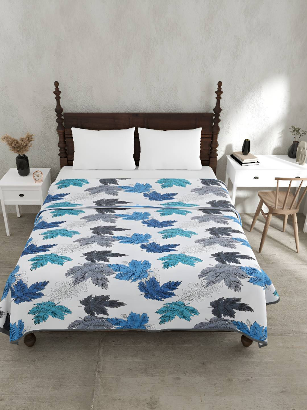 BED-SHEET.COM Blue & Grey Abstract Pure Cotton 150 GSM Double Bed Dohar & 2 Pillow Covers