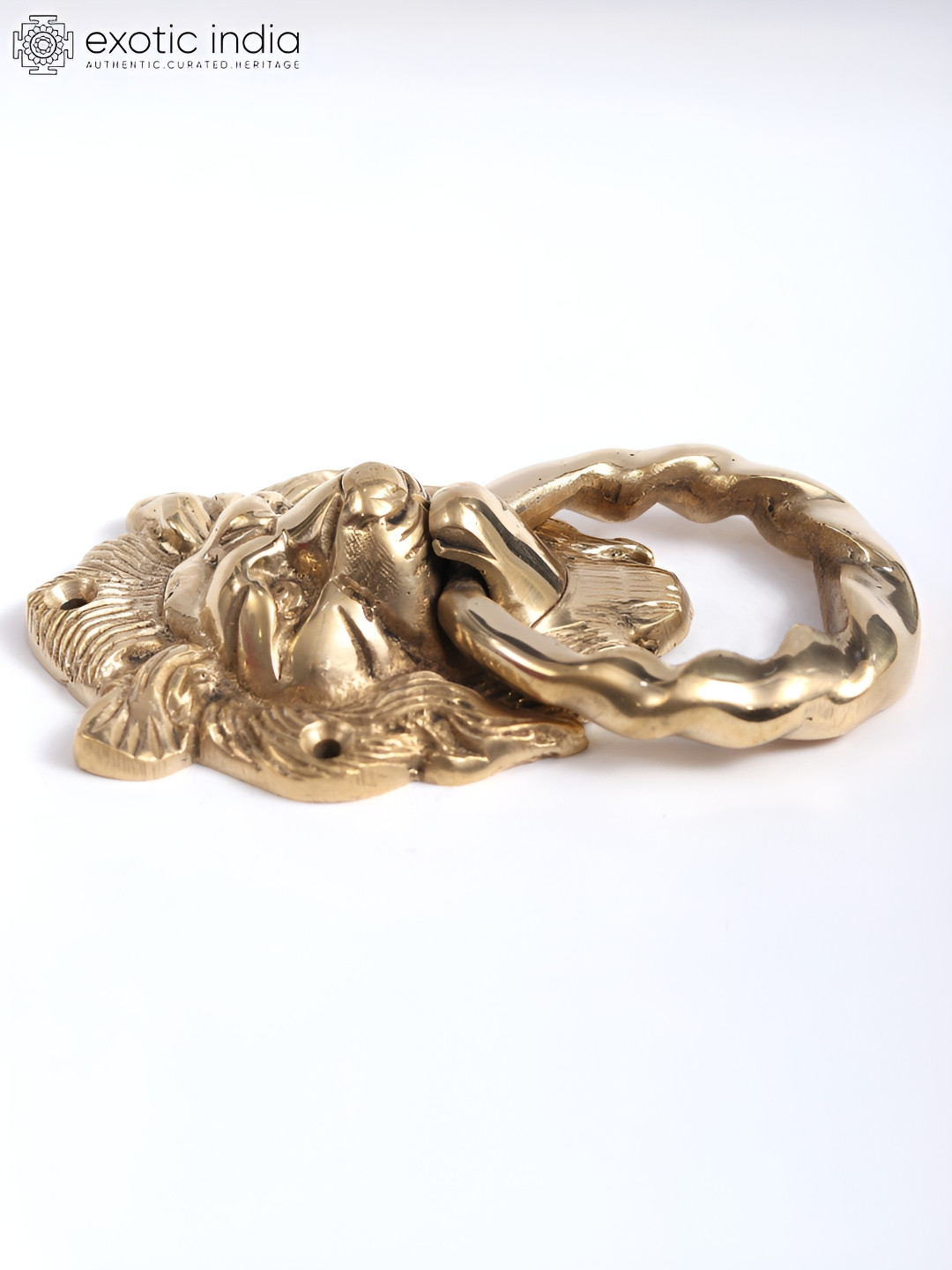 Exotic India Gold Toned Brass Lion Door Knocker
