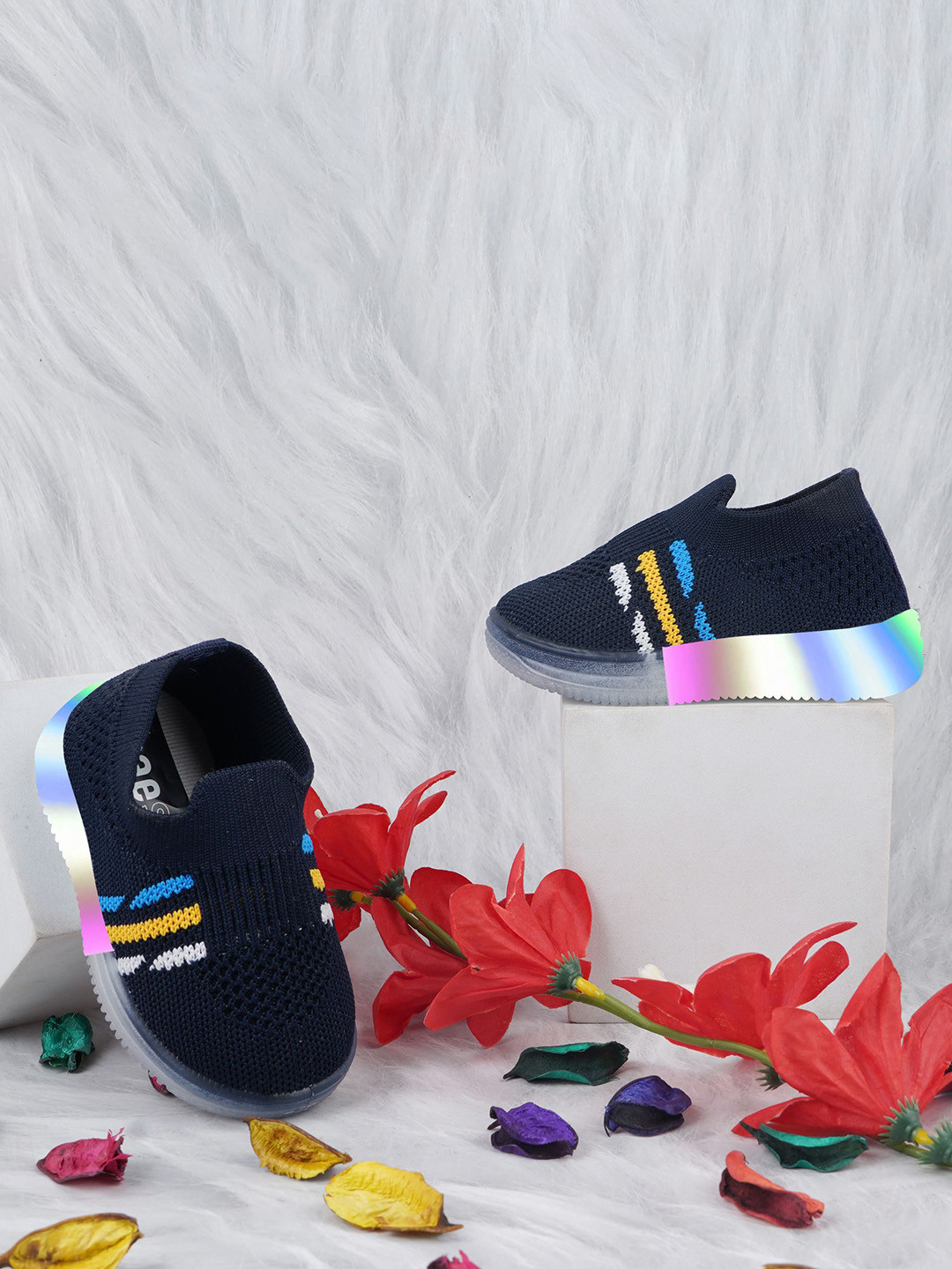 BAESD Kids Striped Led Lighting Slip-On Sneakers