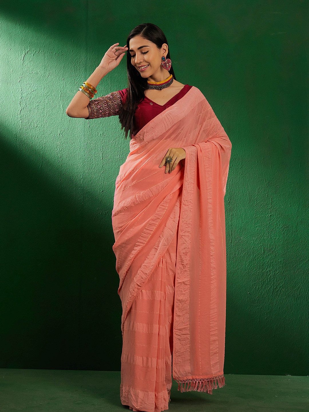 SHADOW & SAINING Solid Silk Blend Saree