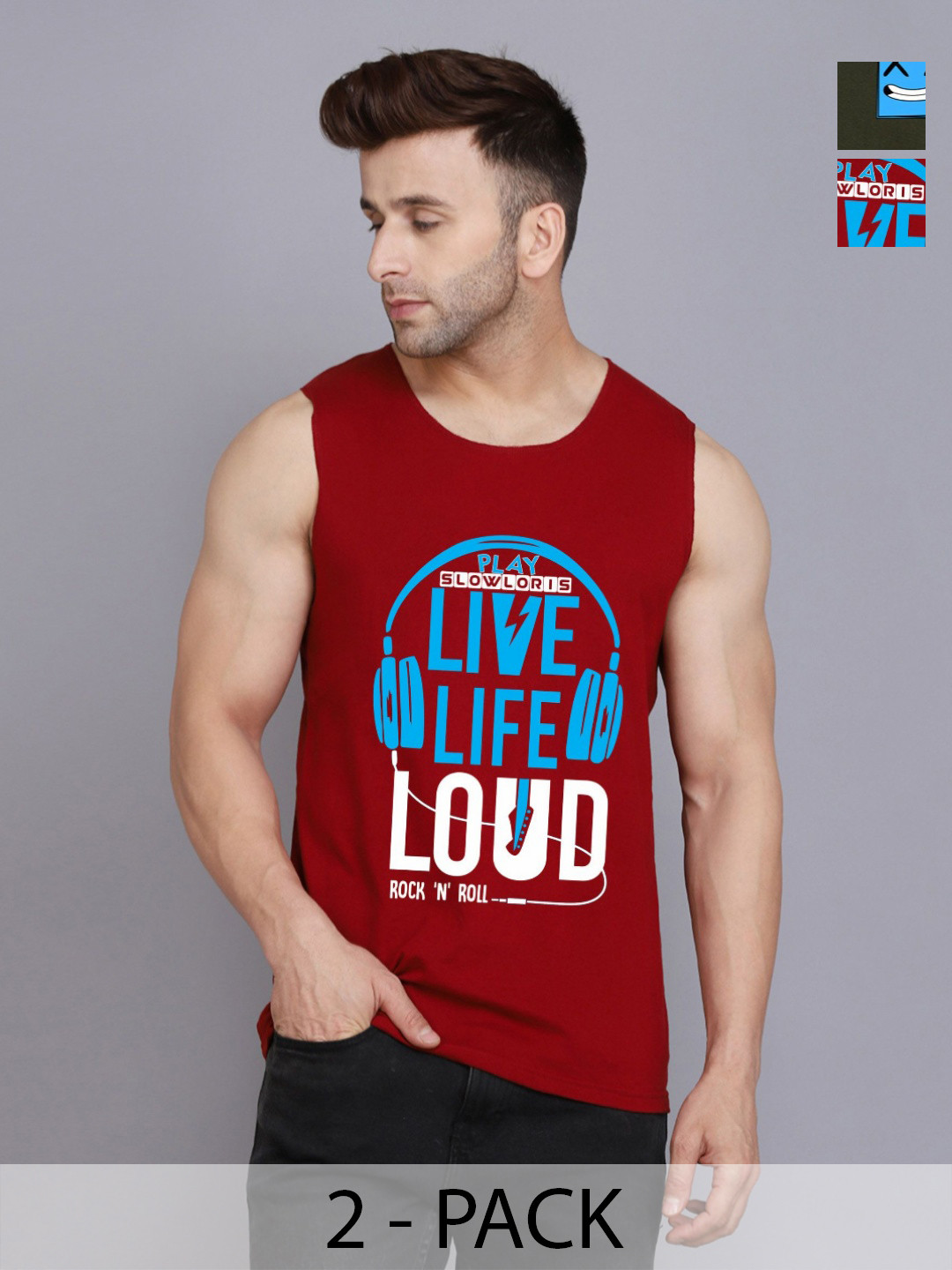 SLOWLORIS Men Pack Of 2 Typography Printed Round Neck Cotton Slim Fit T-Shirts