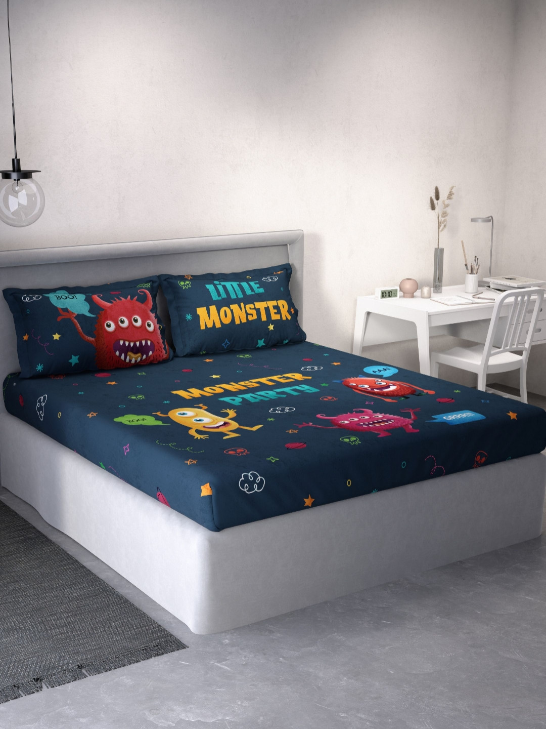 DDecor Live Beautiful Blue Cartoon Characters Cotton 144 TC Queen Bedsheet with 2 Pillow Covers-100 x 108 inches