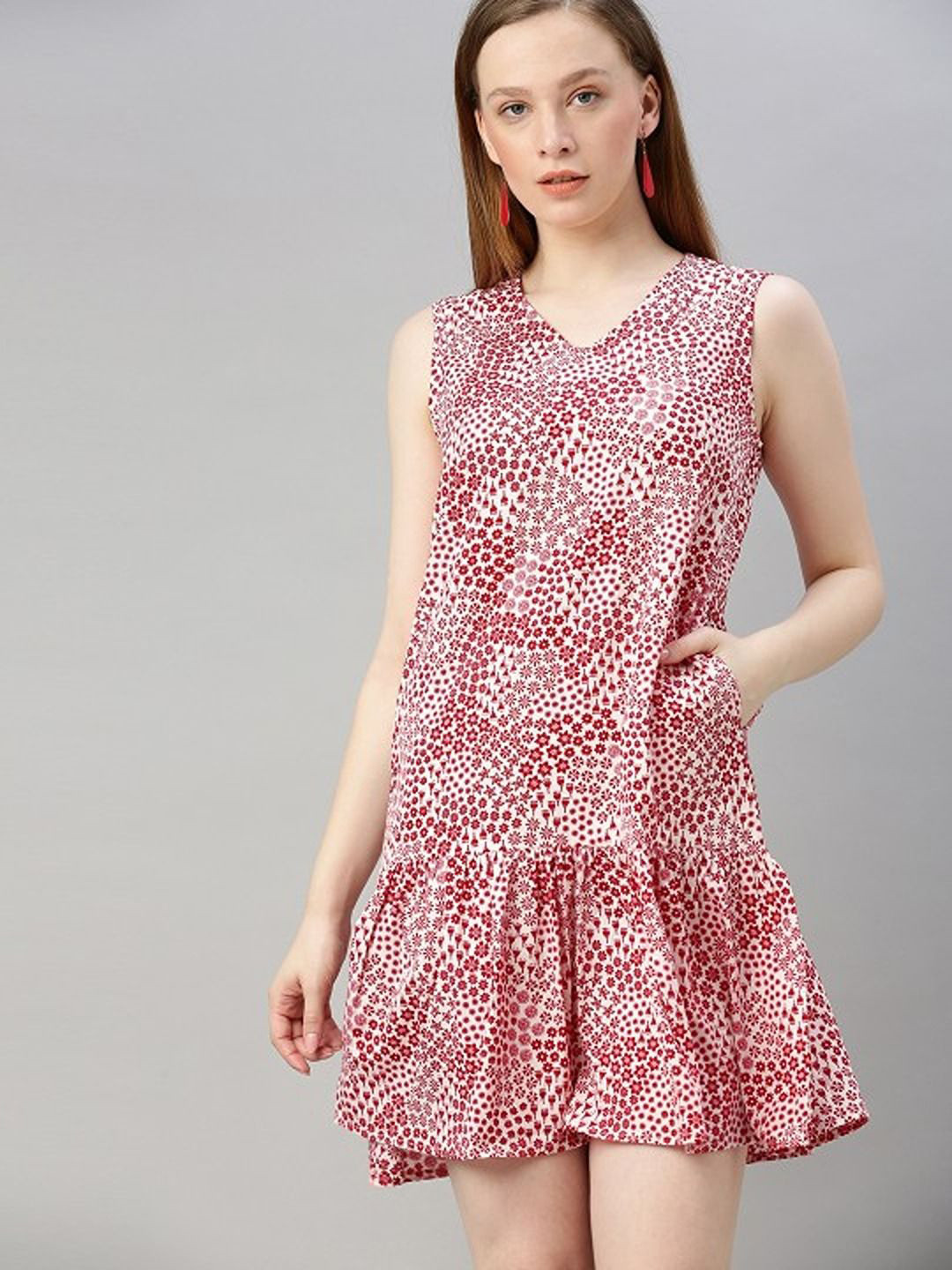 Sera Printed Crepe Drop-Waist Mini Dress