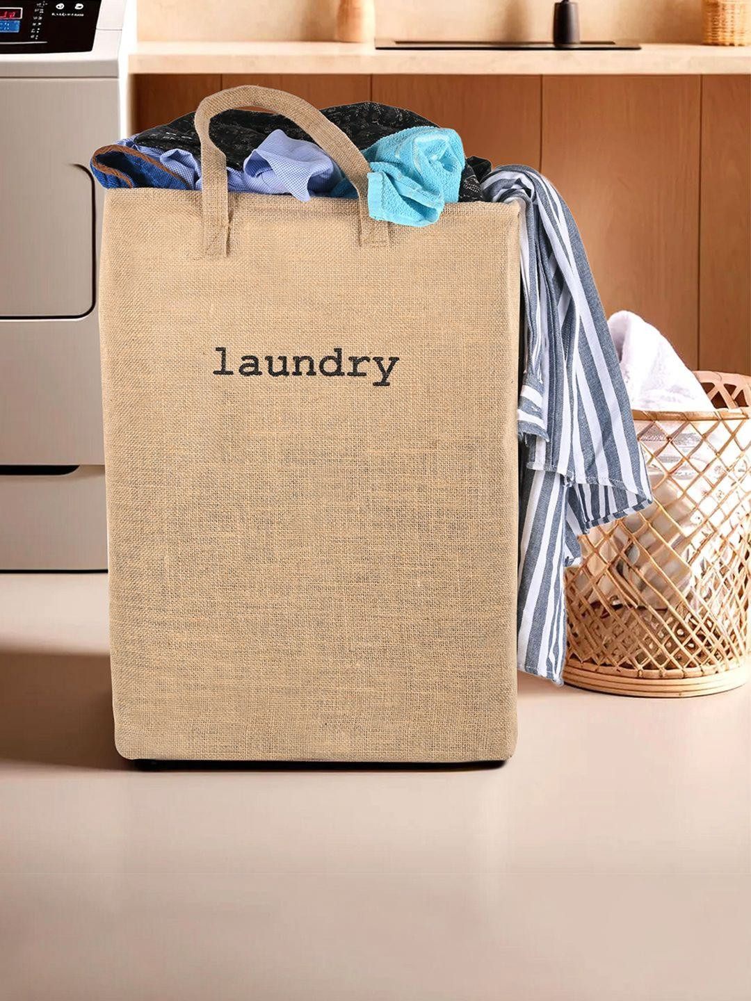 Kuber Industries Brown Printed Foldable Laundry Basket With Handles- 75L