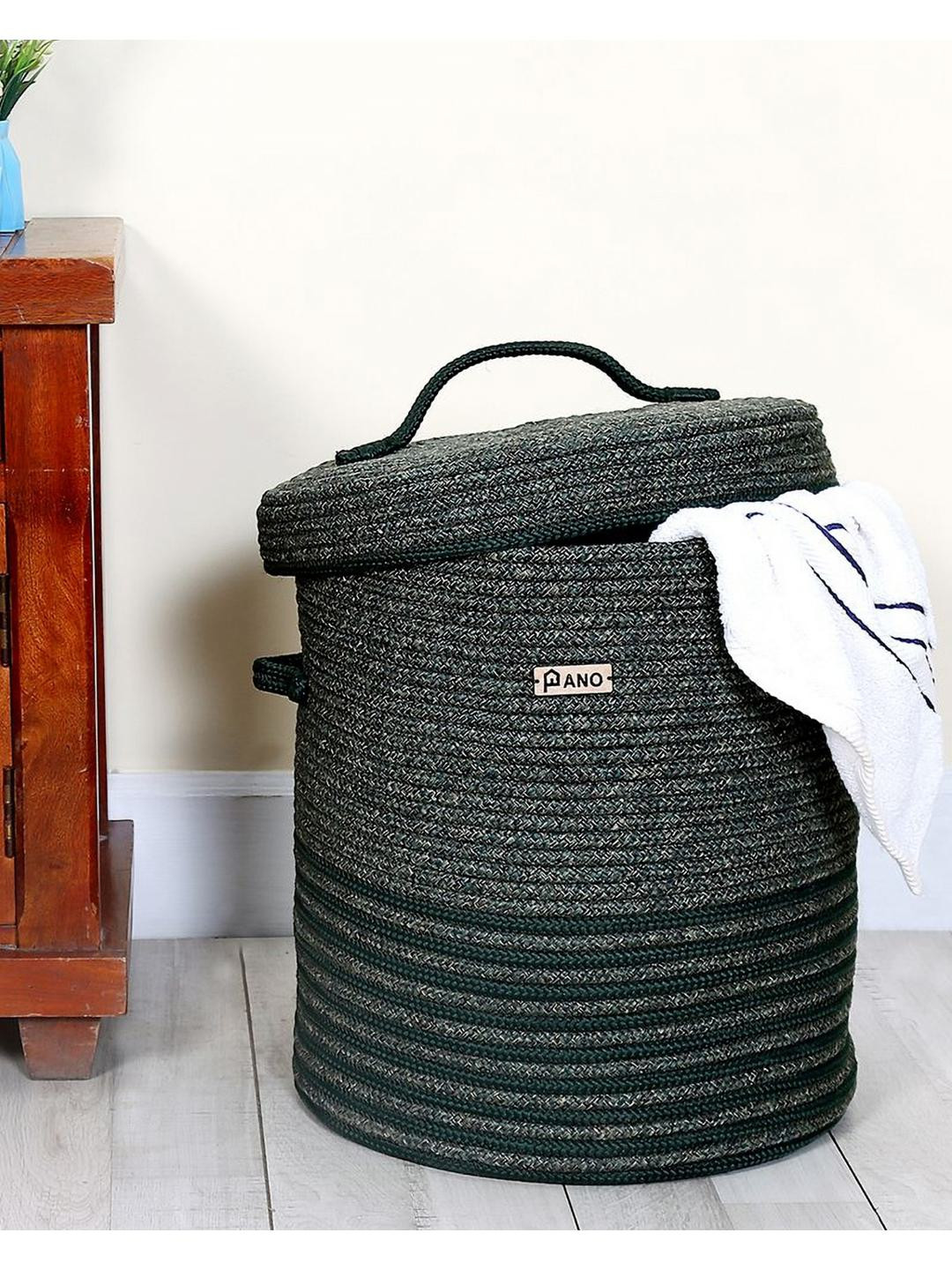 Pano Green Striped Laundry Bag With Lid