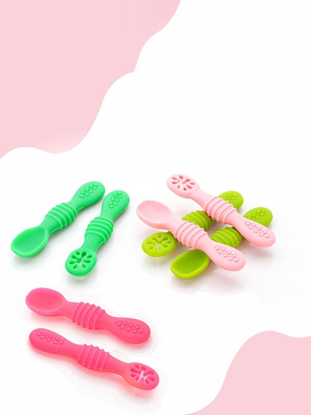 Aditi Toys Pink & Green Silicone Baby Spoons