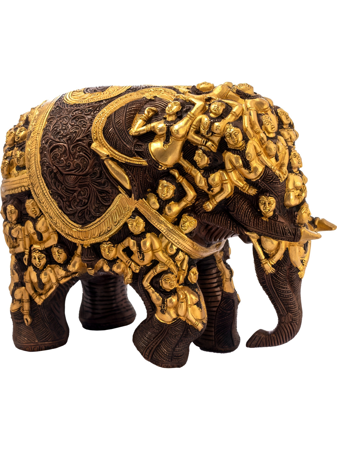 Exotic India Nari Kunjara Airavata Brown Brass Metallic Living Room Medium Showpiece - 11.2 Inches