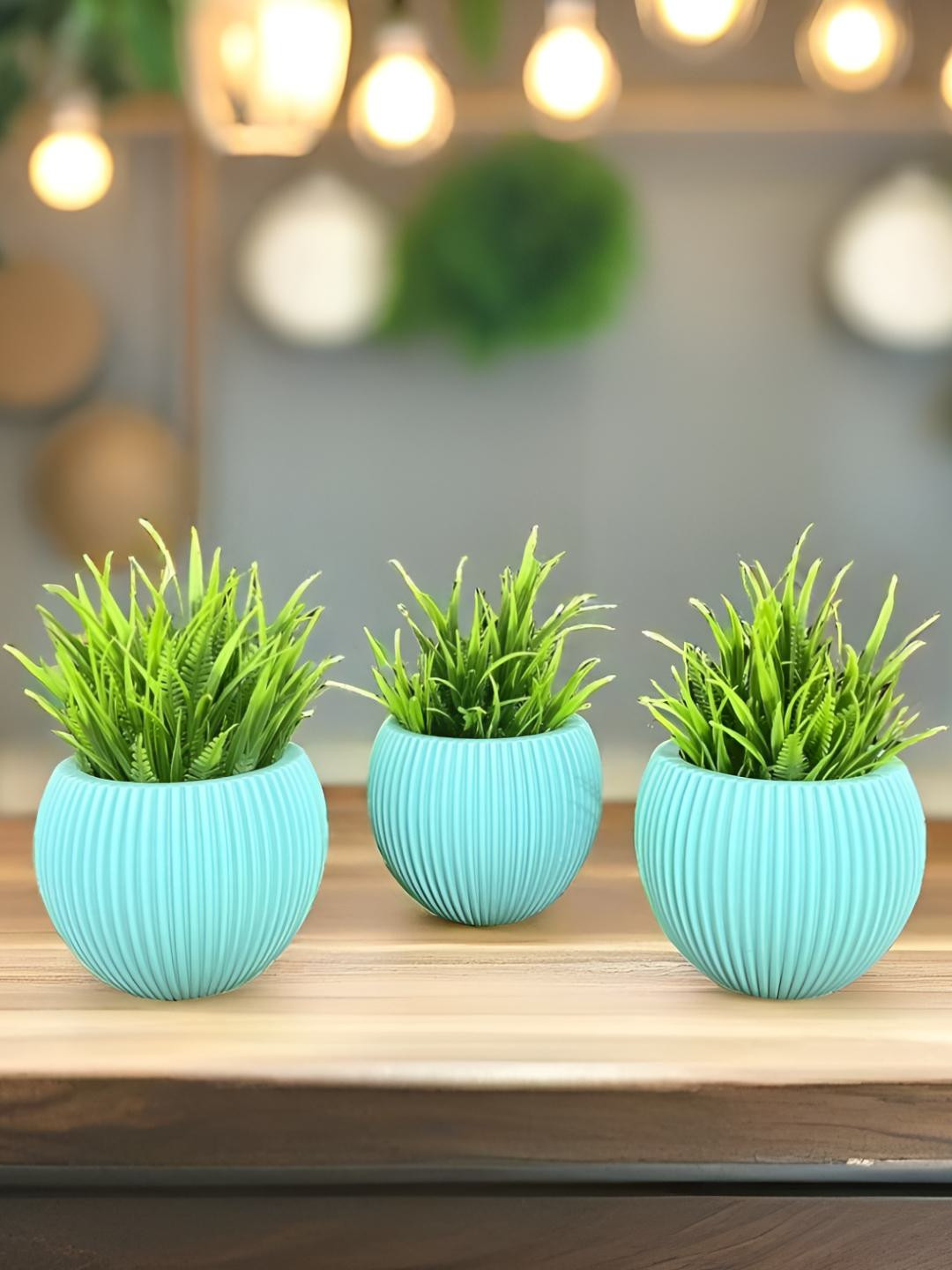 Akaar Blue 3 Pieces Fern Artificial Plant With Pot