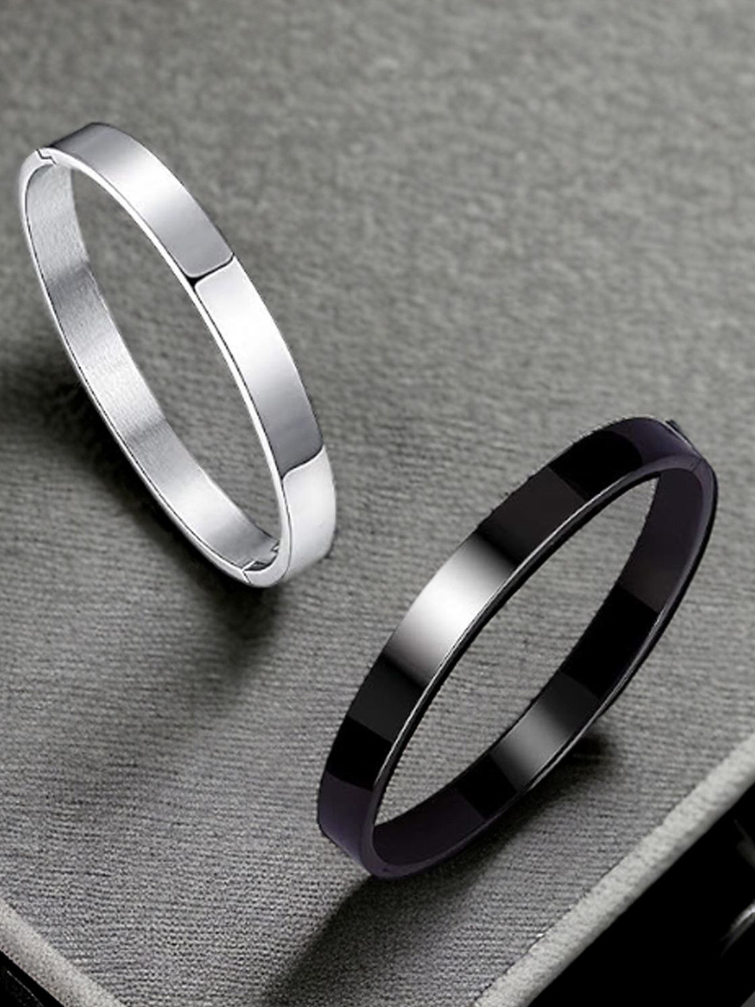 Okos Men Set Of 2 Rhodium-Plated Kada Bracelets