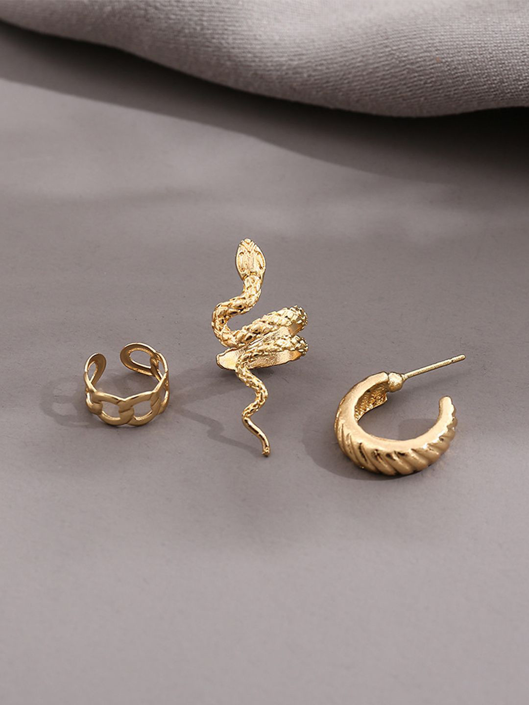 KRENOZ 3 Pieces Gold-Plated Brass Classic Hoop & Stud & Cuff Earring
