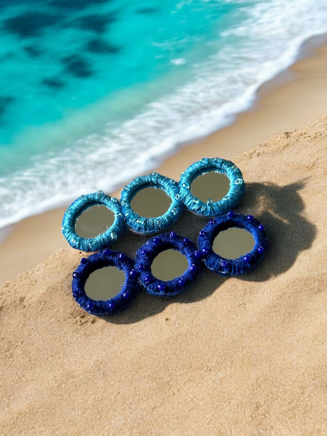 JEWELWATI Set of 2 Gold-Plated Beaded Mirror Adjustable Finger Ring