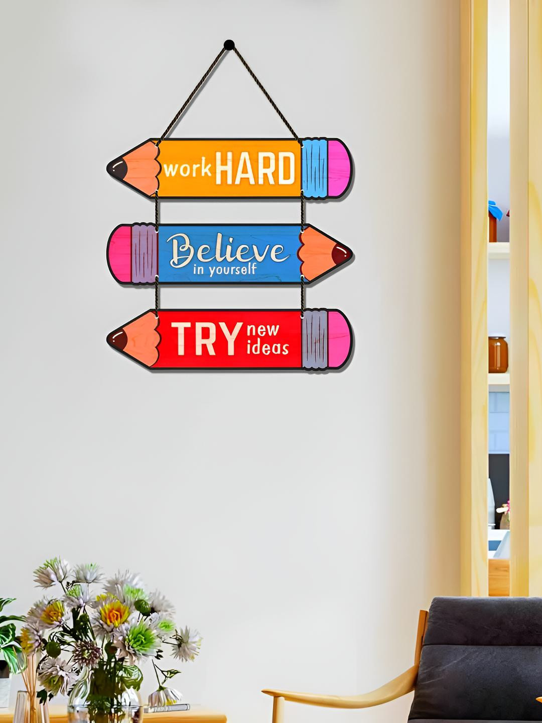 Home Delight Work hard Decorative Wood Matte Hanging Hall Wall Hangings-17.7In