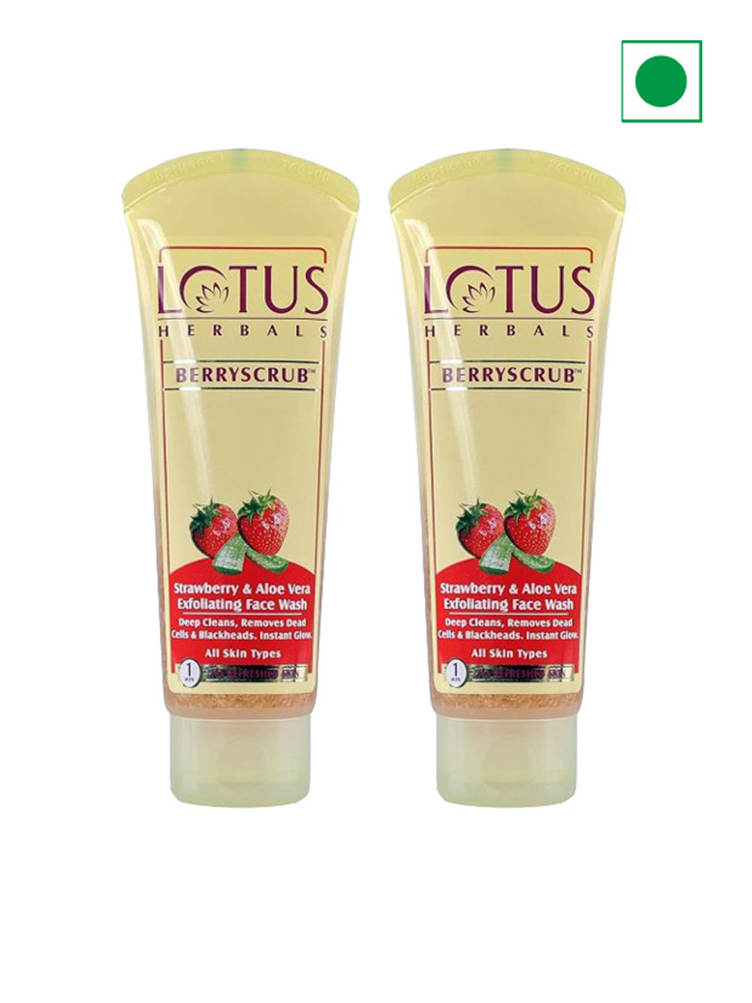 Lotus Herbals Set Of 2 Berryscrub Strawberry & Aloe Vera Exfoliating Face Wash-120g Each