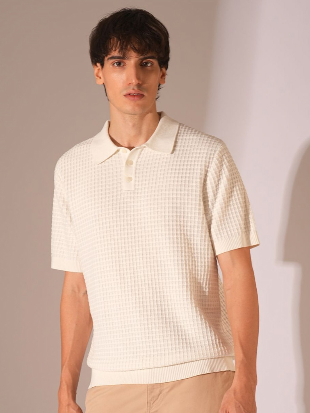 SELECTED Men Solid Polo Collar Cotton T-Shirt