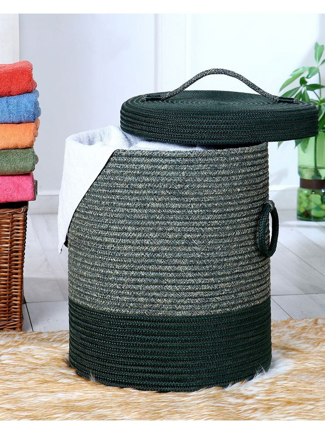 Pano Green & White Striped Laundry Bag With Lid