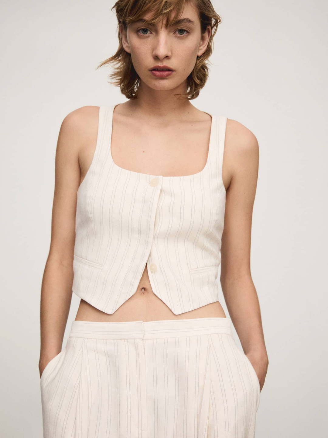 MANGO Striped Cropped Waistcoat