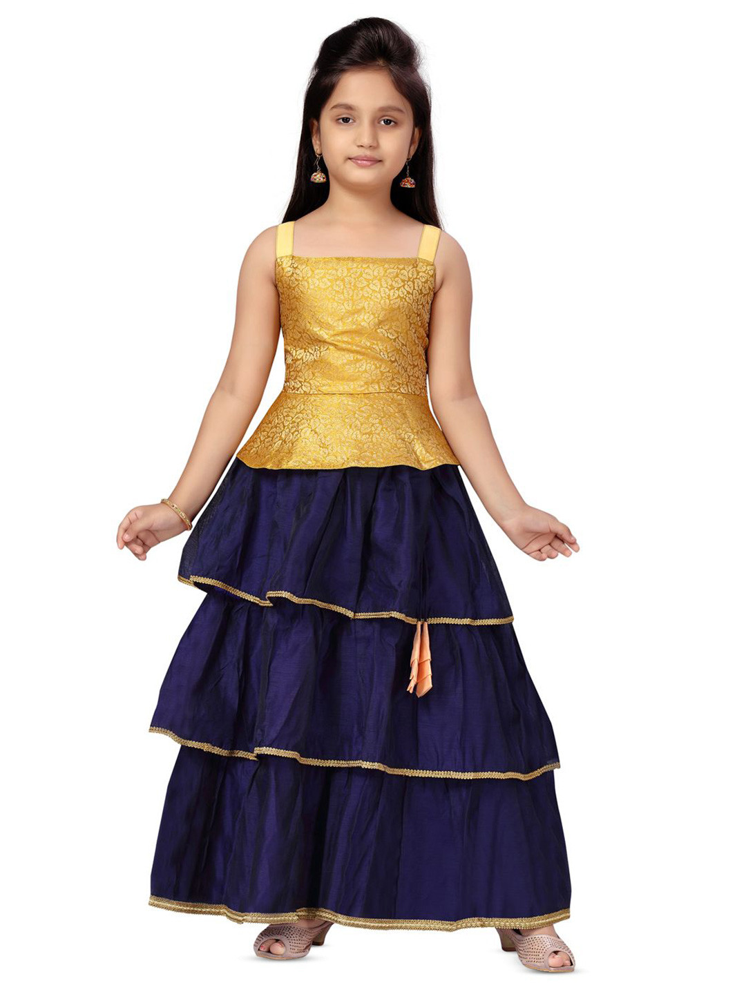 BAESD Girls Embellished Shoulder Straps Silk Top With Skirt
