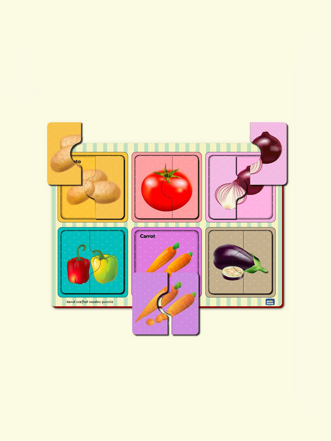 Mini Leaves 6 Pieces Wooden Puzzle My Vegetables Beginner Puzzle Set for Kids 2+ Yrs