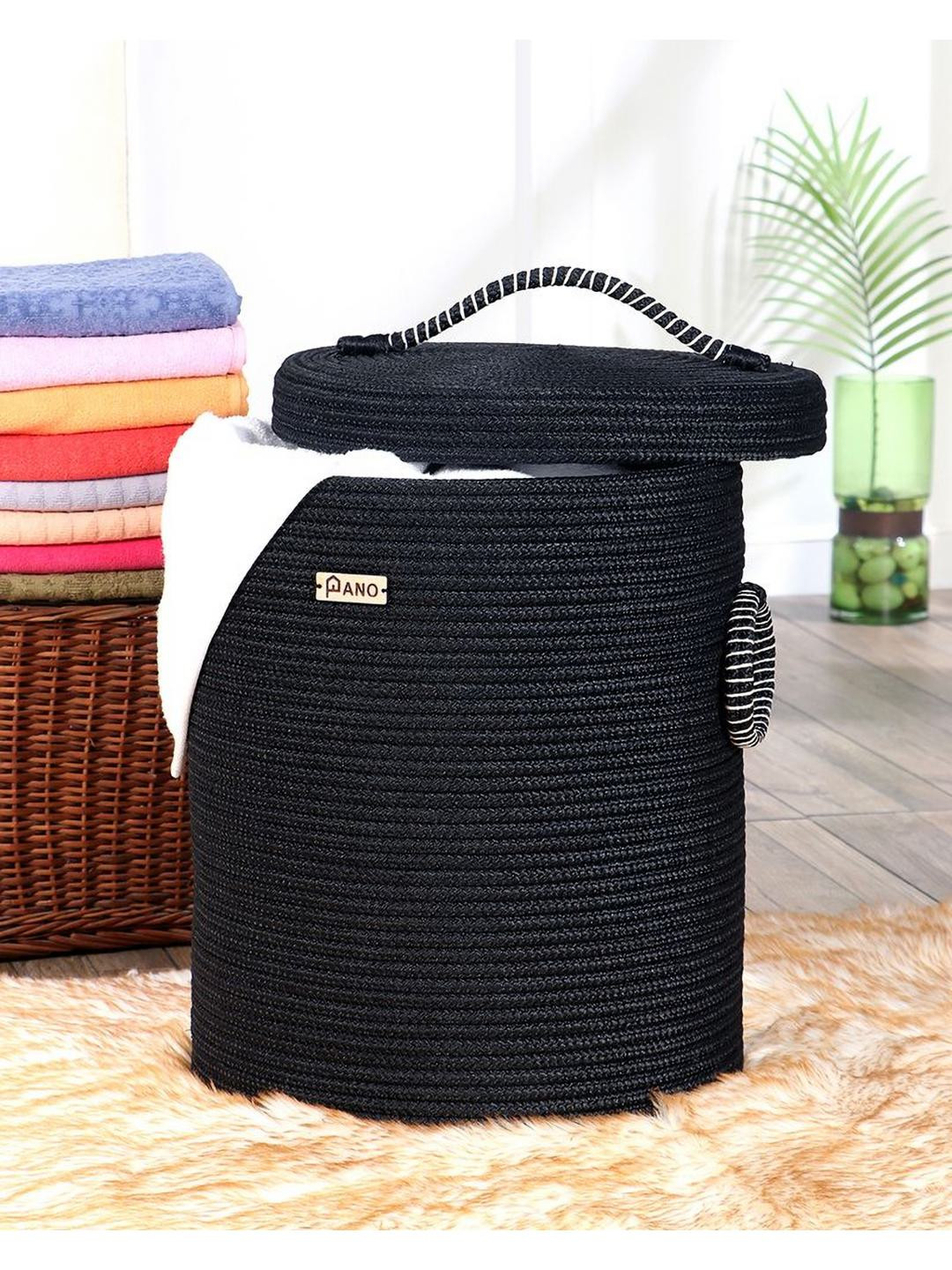 Pano Black Textured Laundry Bag With Lid