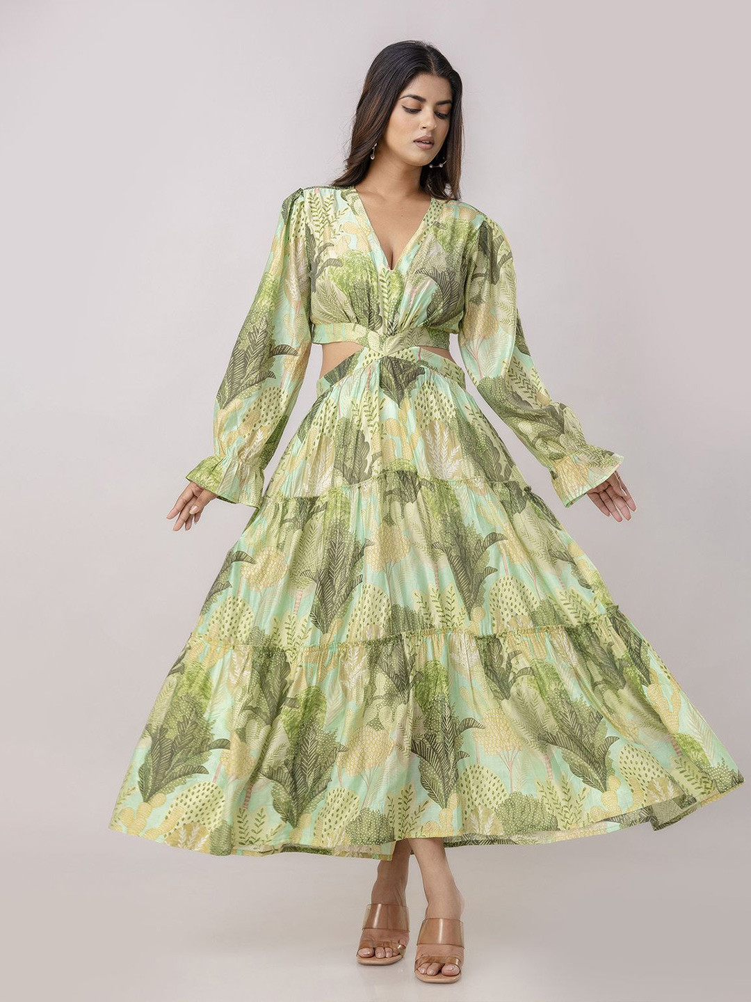 Aawari Tropical Printed Tiered Maxi Dress